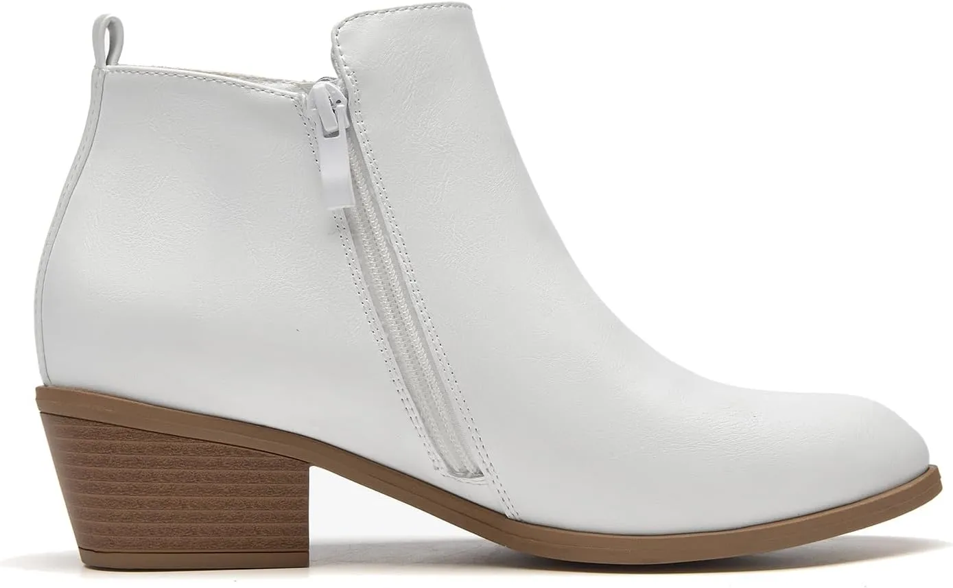 SelenePair Women's Classic Stacked Heel Ankle Boots Fashion Round Toe Suede Booties Ladies Side Zip Shoes