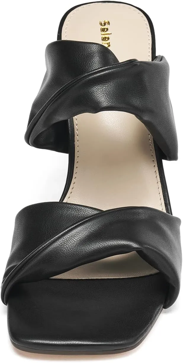 SelenePair Women's Square Open Toe High Heeled Sandals Fashion Stiletto Heel Pumps Backless Peep Toe Slip-on Dress Shoes