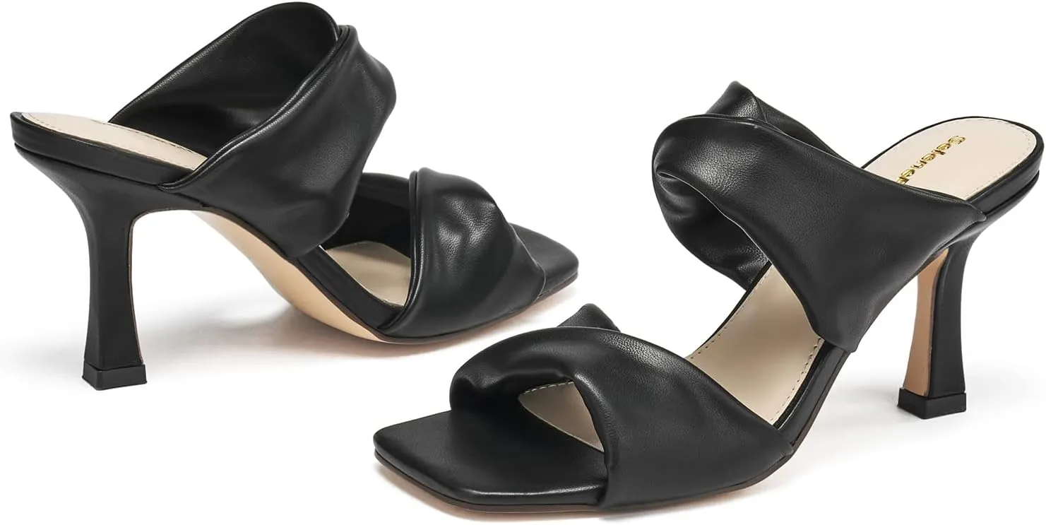 SelenePair Women's Square Open Toe High Heeled Sandals Fashion Stiletto Heel Pumps Backless Peep Toe Slip-on Dress Shoes