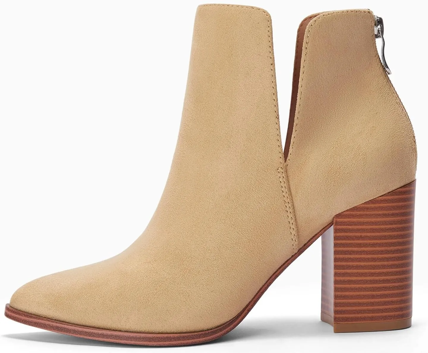 SERAIH Womens Pointed Toe Ankle Booties Stacked Mid Block Heel Cutout Back Zipper Shoes Faux Leather Boots