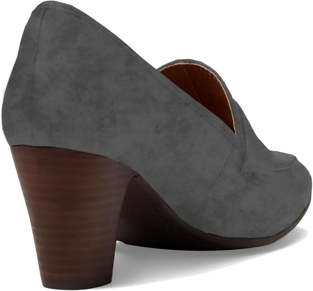 SHODENSE Women Chunky Kitten Heel Pumps Shoes Round Closed Toe Slip On Suede Penny Loafers Mid Block Heels Dress Loafer Matte Almond Toe Comfort Oxford Shoes Office Work Classic Elegant 4-11 M US