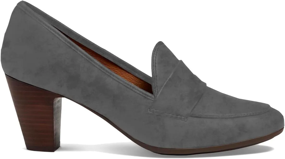 SHODENSE Women Chunky Kitten Heel Pumps Shoes Round Closed Toe Slip On Suede Penny Loafers Mid Block Heels Dress Loafer Matte Almond Toe Comfort Oxford Shoes Office Work Classic Elegant 4-11 M US