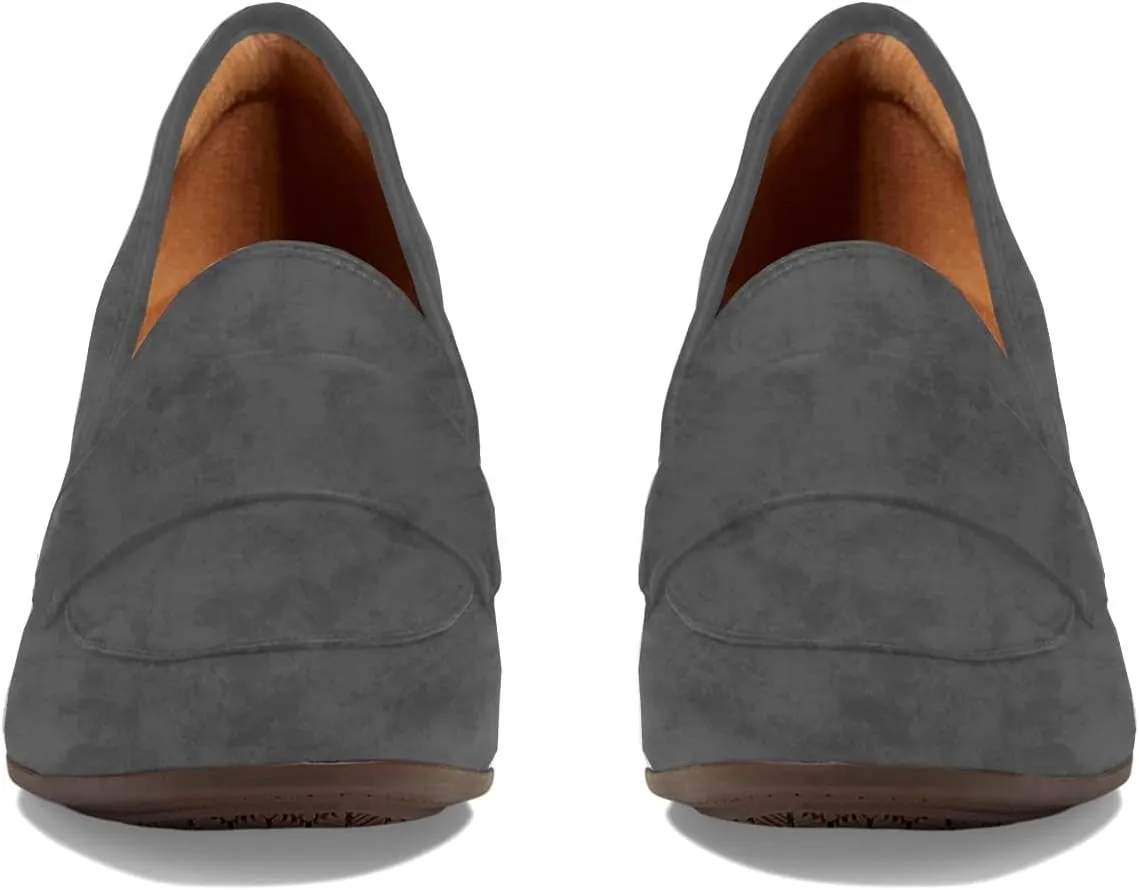 SHODENSE Women Chunky Kitten Heel Pumps Shoes Round Closed Toe Slip On Suede Penny Loafers Mid Block Heels Dress Loafer Matte Almond Toe Comfort Oxford Shoes Office Work Classic Elegant 4-11 M US