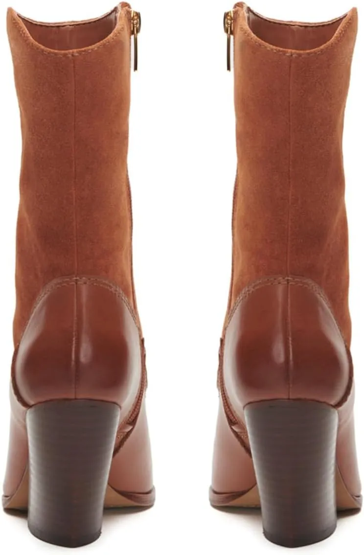 SHODENSE Women Chunky Stacked Heel Cowboy Boots Mid Calf Pointed Toe Side Zipper Suede Cowboy Cowgirl Boots Cap Toe Two-Toned Chelsea Boots Crocodile Patchwork Stitched Fall Fashion Dressy 4-11 M US