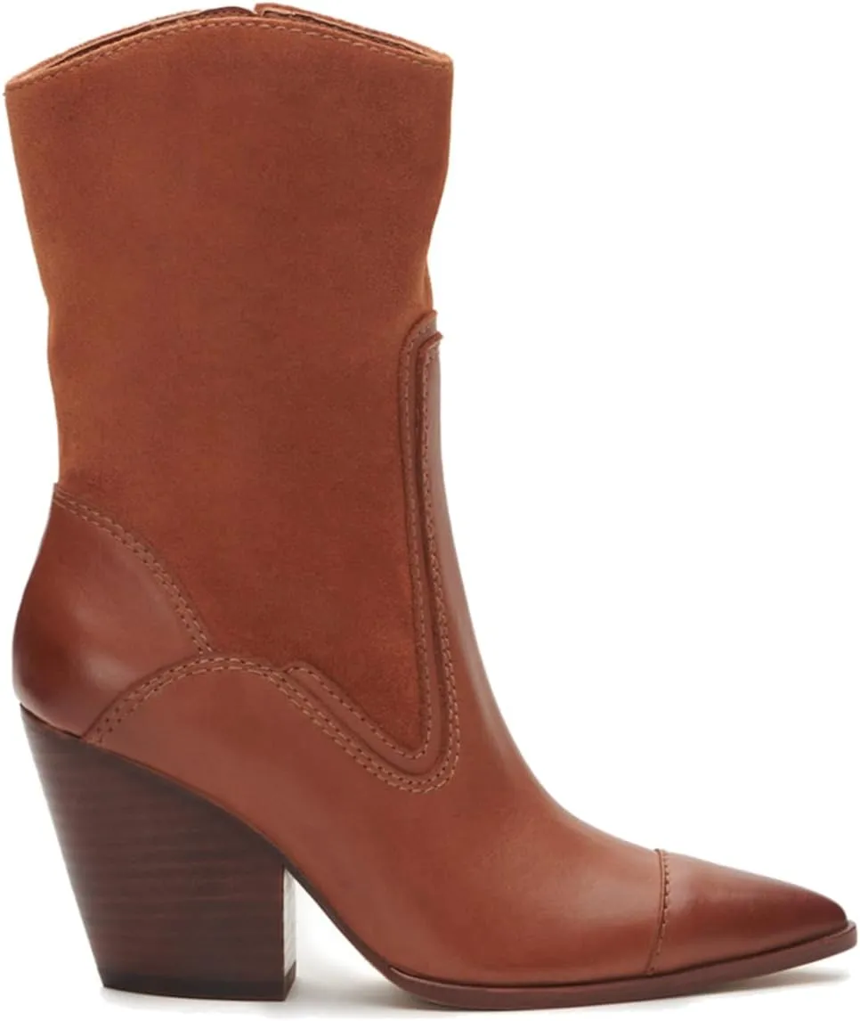 SHODENSE Women Chunky Stacked Heel Cowboy Boots Mid Calf Pointed Toe Side Zipper Suede Cowboy Cowgirl Boots Cap Toe Two-Toned Chelsea Boots Crocodile Patchwork Stitched Fall Fashion Dressy 4-11 M US