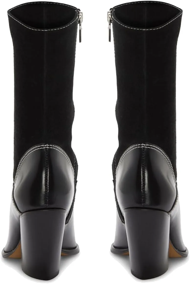 SHODENSE Women Chunky Stacked Heel Cowboy Boots Mid Calf Pointed Toe Side Zipper Suede Cowboy Cowgirl Boots Cap Toe Two-Toned Chelsea Boots Crocodile Patchwork Stitched Fall Fashion Dressy 4-11 M US