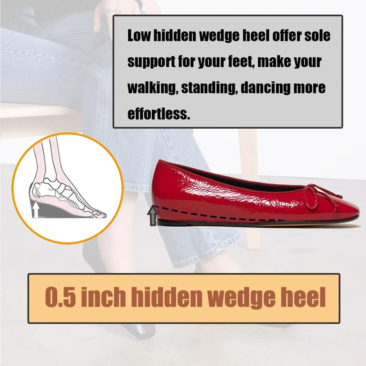 SHODENSE Women Flats Shoes Bow Square Closed Toe Ballet Flats Slip On Metallic Flat Shoe Matte Patent Leather Snakeskin Low Hidden Wedge Heel Office Work Shoes Driving Flats Church Club Fall 4-11 M US