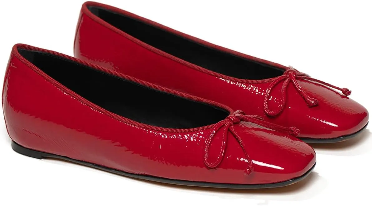 SHODENSE Women Flats Shoes Bow Square Closed Toe Ballet Flats Slip On Metallic Flat Shoe Matte Patent Leather Snakeskin Low Hidden Wedge Heel Office Work Shoes Driving Flats Church Club Fall 4-11 M US