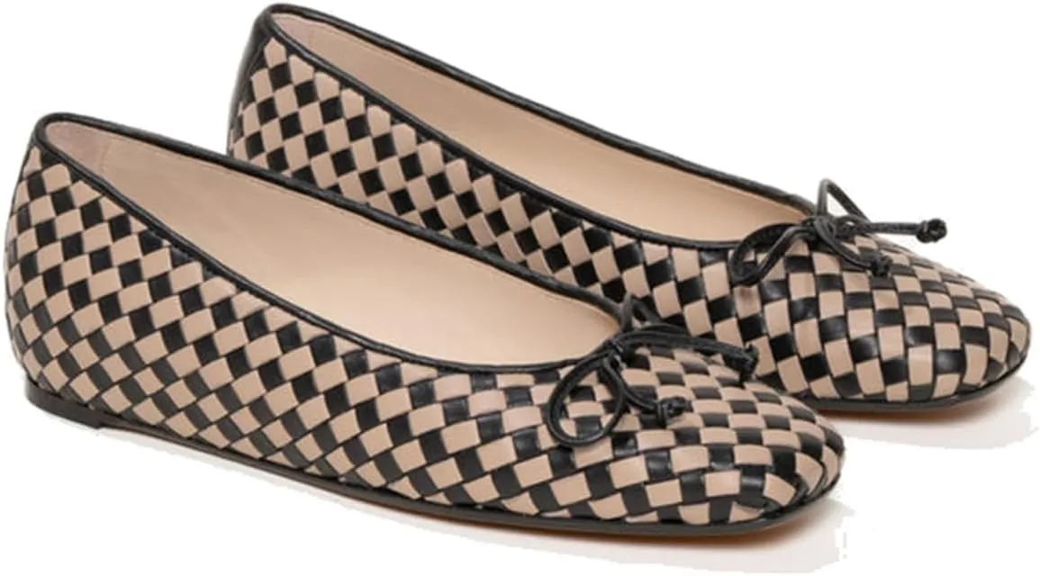SHODENSE Women Flats Shoes Bow Square Closed Toe Ballet Flats Slip On Metallic Flat Shoe Matte Patent Leather Snakeskin Low Hidden Wedge Heel Office Work Shoes Driving Flats Church Club Fall 4-11 M US
