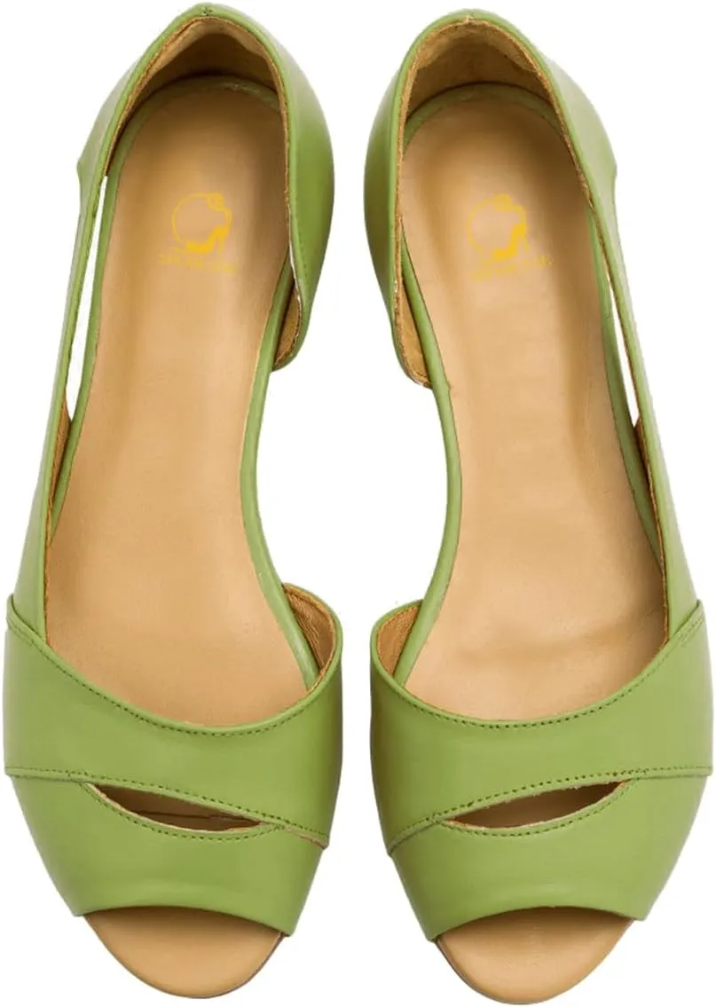 SHODENSE Women Open Peep Toe Flat Shoes Slip On Cutout Flat Sandals Round Toe Matte Leather Ballet Flats Office Work Comfort Flat Heel Summer Shoes for Ladies Girls Casual Driver Flats Club 4-11 M US