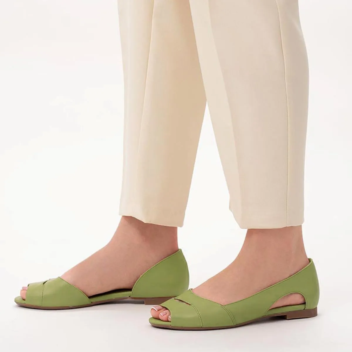 SHODENSE Women Open Peep Toe Flat Shoes Slip On Cutout Flat Sandals Round Toe Matte Leather Ballet Flats Office Work Comfort Flat Heel Summer Shoes for Ladies Girls Casual Driver Flats Club 4-11 M US