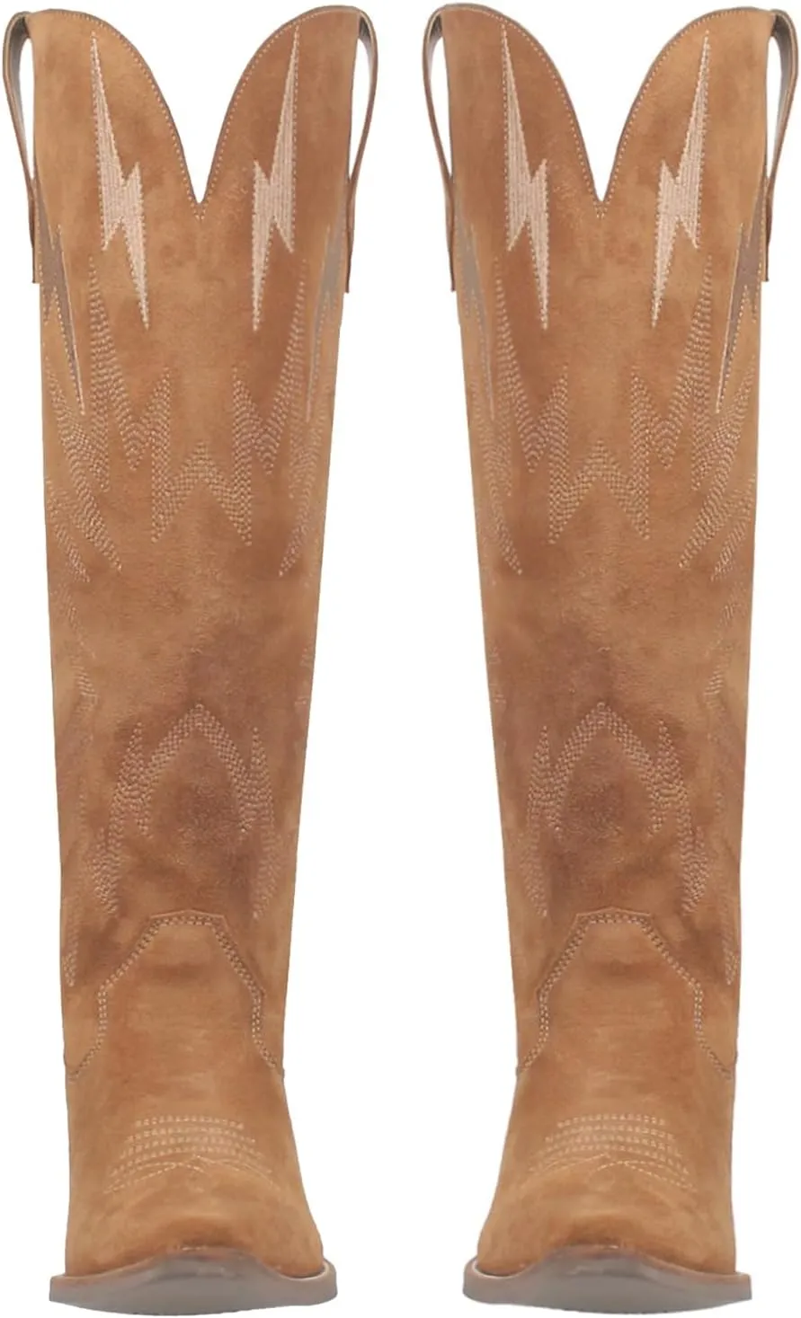 SHODENSE Women Suede Knee High Cowgirl Cowboy Boots Embroidered Stacked Heel Pointed Toe Tall Western Boots Pull On Wide Calf Low Chunky Heel Dress Long Boots Vintage Casual 4-11 M US