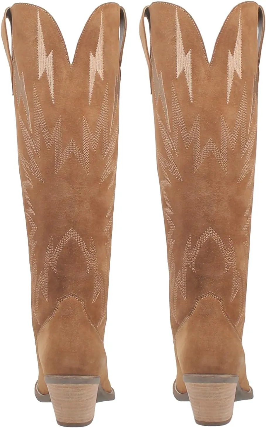 SHODENSE Women Suede Knee High Cowgirl Cowboy Boots Embroidered Stacked Heel Pointed Toe Tall Western Boots Pull On Wide Calf Low Chunky Heel Dress Long Boots Vintage Casual 4-11 M US