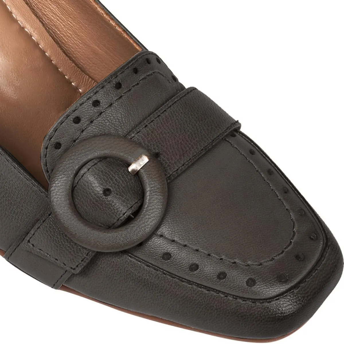 SHODENSE Women Vintage Chunky Block Heel Loafers Square Toe Loafer Pumps 3 inch Block Heeled Dress Shoes Perforated Penny Loafers Buckle Strap Comfortable Office Ladies 4-11 M US