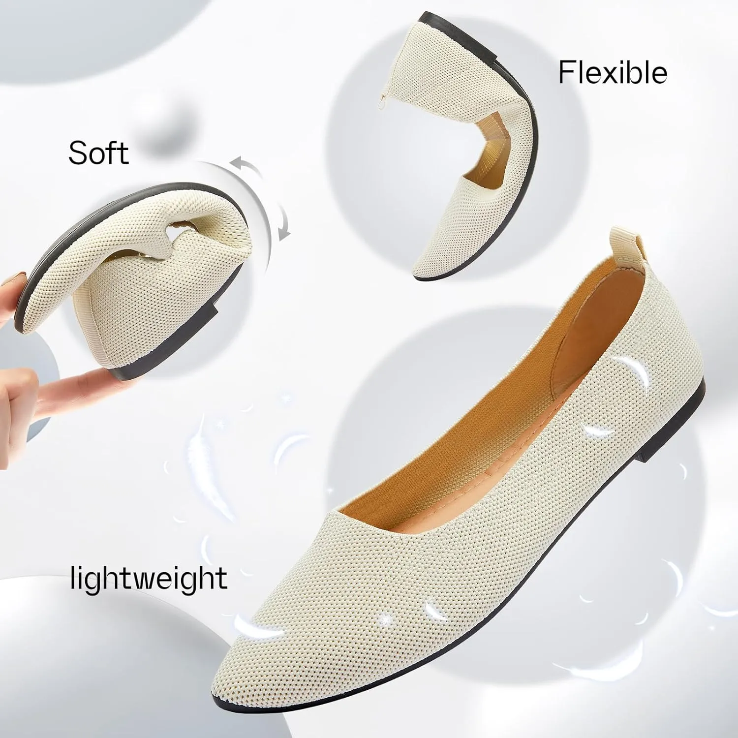 Shupua Women's Flats Shoes Pointed Toe Flats Comfortable Slip on Shoes Flat Dress Shoes Black Ballet Flats for Women