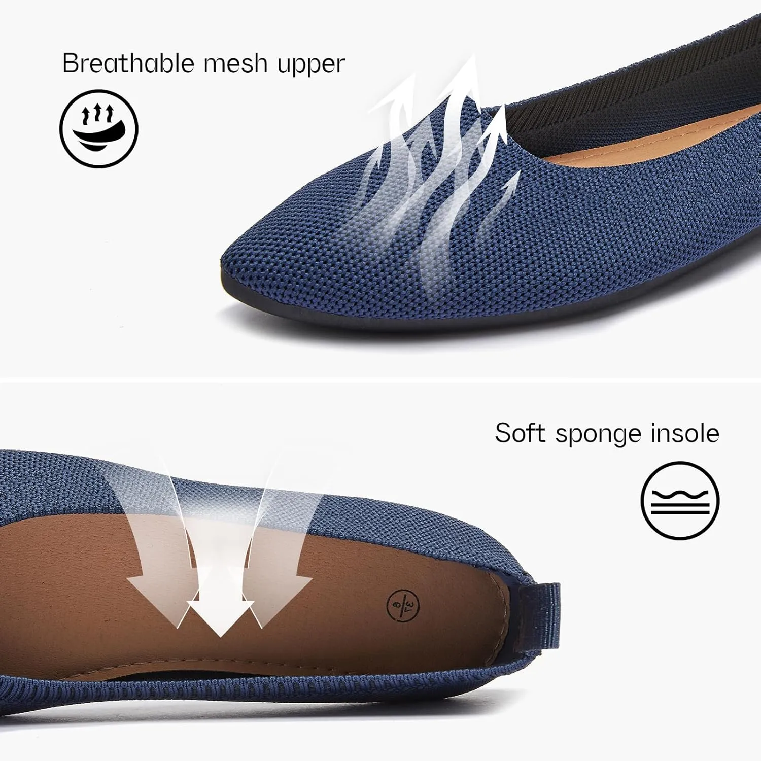 Shupua Women's Flats Shoes Pointed Toe Flats Comfortable Slip on Shoes Flat Dress Shoes Black Ballet Flats for Women