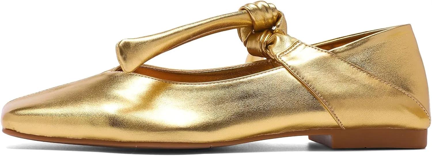 Silver Bow Ballet Flats Shoes for Women Bow Tie Slip On Mary Jane Flats Square Toe Casual Dress Ballerina Shoes