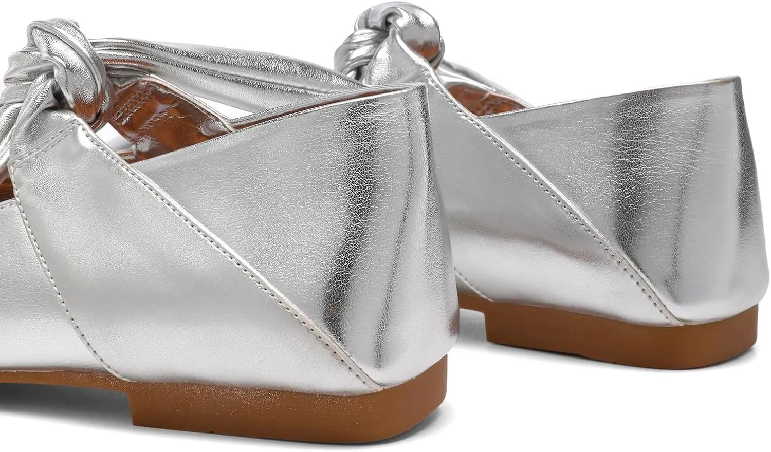 Silver Bow Ballet Flats Shoes for Women Bow Tie Slip On Mary Jane Flats Square Toe Casual Dress Ballerina Shoes