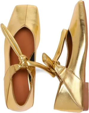 Silver Bow Ballet Flats Shoes for Women Bow Tie Slip On Mary Jane Flats Square Toe Casual Dress Ballerina Shoes