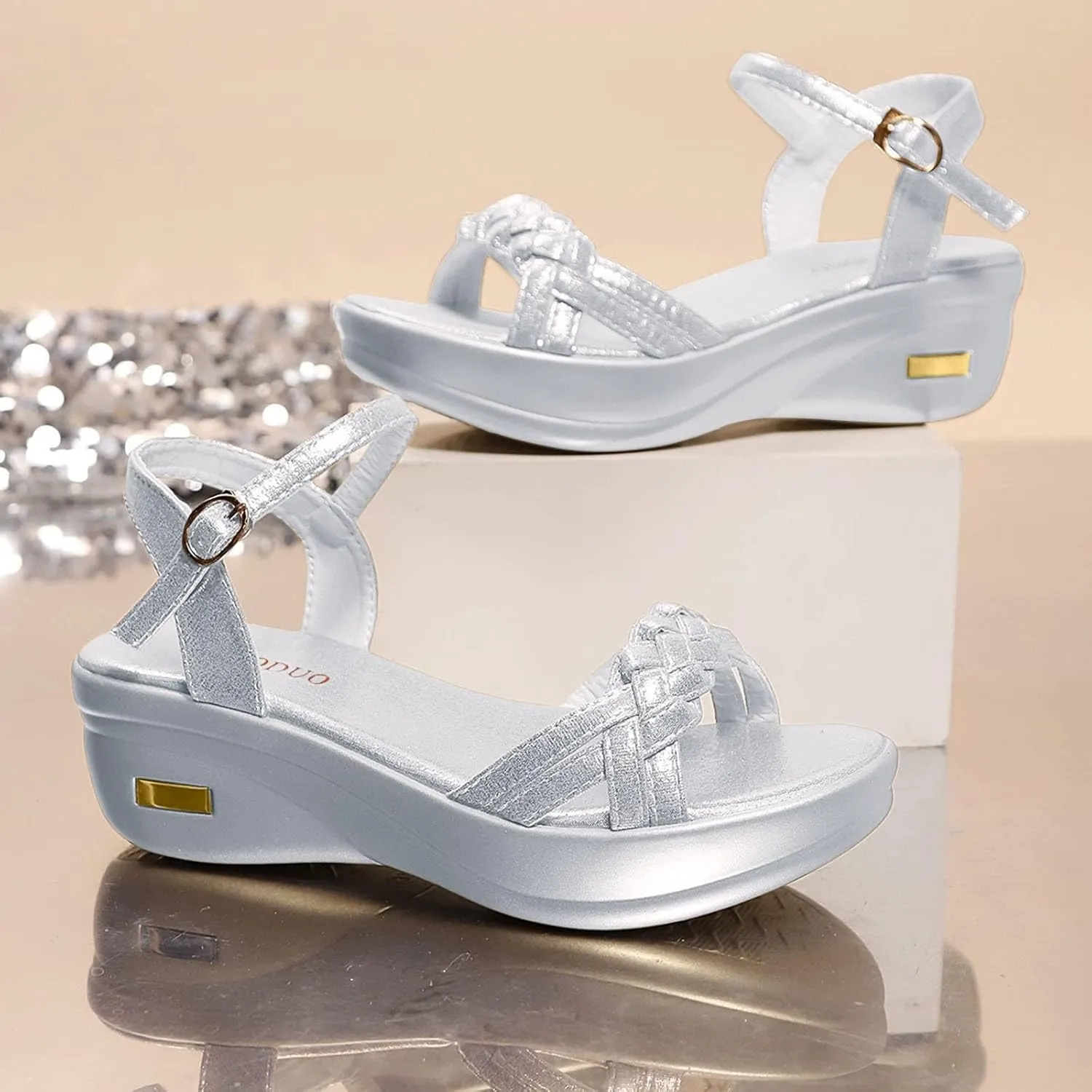 Silver Wedge Sandals for Women 2025, Comfortable Wedge Sandals Dressy Summer Shoes 2025 Platform Low Wedges Womens Sandal Heels Dress Open Toe Ankle Strap Shoes