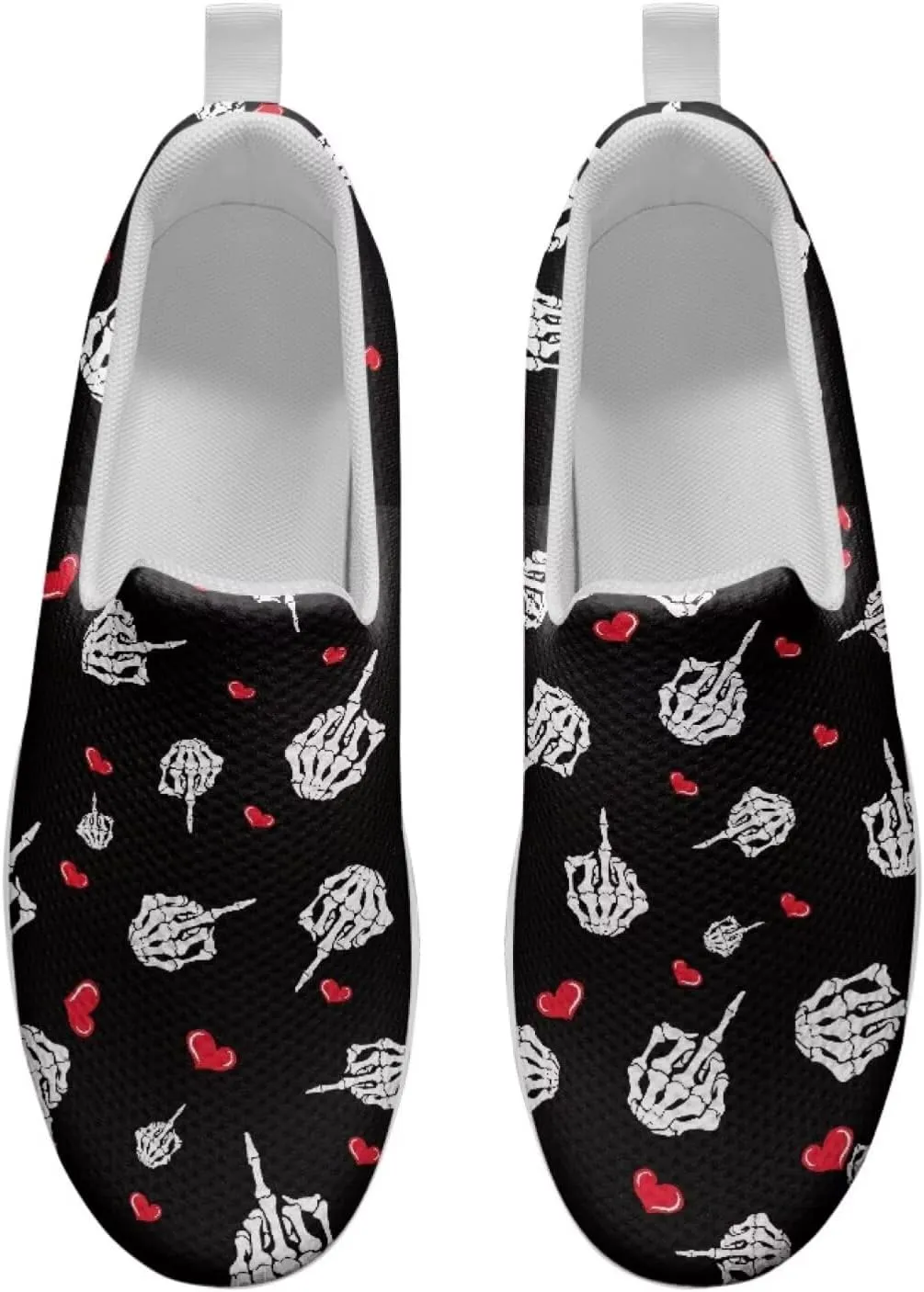 Skull Design Women's Slip-On Platform Loafers Mesh Non-Slip Rocker Bottom Sneakers Standing All Day Comfort