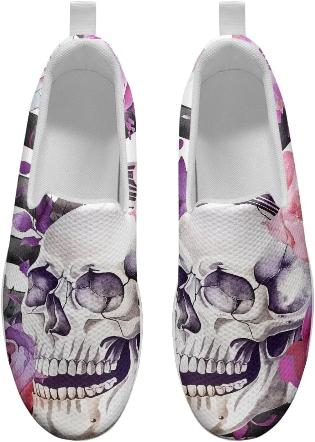 Skull Design Women's Slip-On Platform Loafers Mesh Non-Slip Rocker Bottom Sneakers Standing All Day Comfort