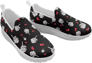 Skull Design Women's Slip-On Platform Loafers Mesh Non-Slip Rocker Bottom Sneakers Standing All Day Comfort