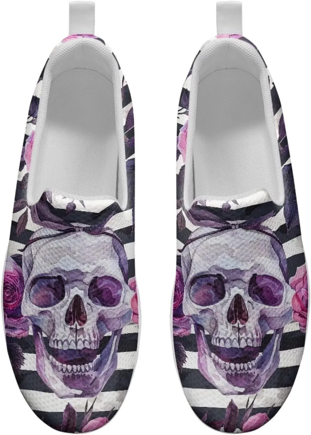Skull Design Women's Slip-On Platform Loafers Mesh Non-Slip Rocker Bottom Sneakers Standing All Day Comfort