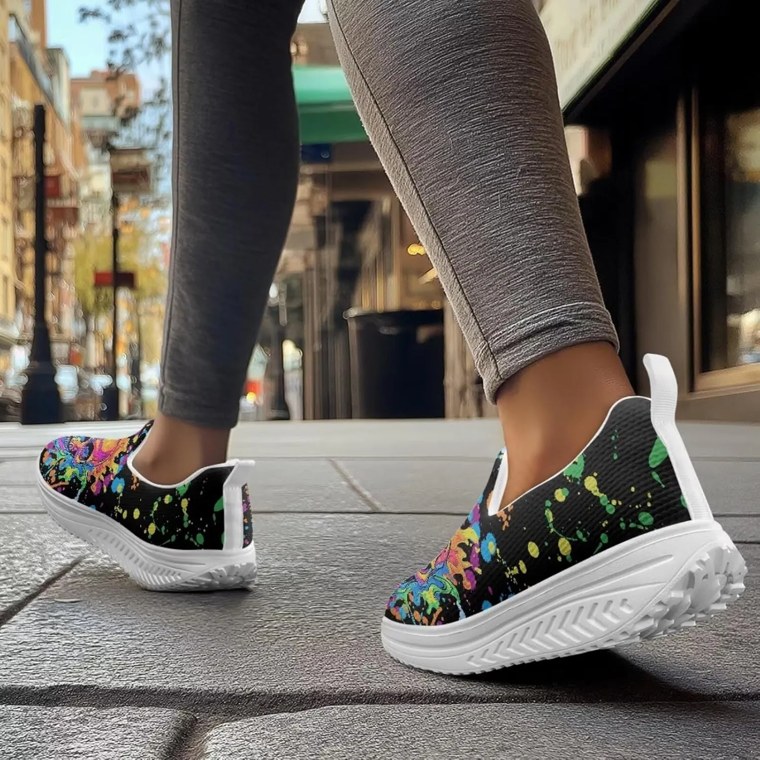 Skull Design Women's Slip-On Platform Loafers Mesh Non-Slip Rocker Bottom Sneakers Standing All Day Comfort