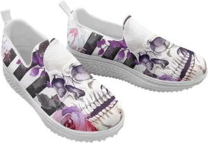 Skull Design Women's Slip-On Platform Loafers Mesh Non-Slip Rocker Bottom Sneakers Standing All Day Comfort