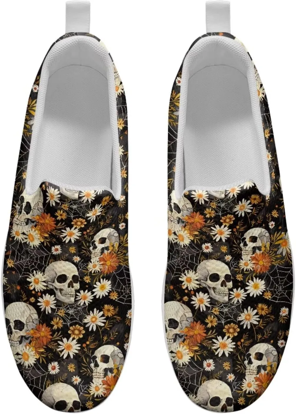 Skull Design Women's Slip-On Platform Loafers Mesh Non-Slip Rocker Bottom Sneakers Standing All Day Comfort