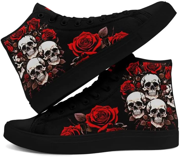 Skull High Tops Canvas Shoes for Men Women Classic Lace Up Gothic Fashion Sneaker Street Casual Canvas Sneakers