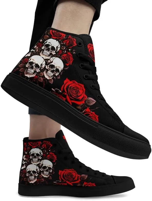 Skull High Tops Canvas Shoes for Men Women Classic Lace Up Gothic Fashion Sneaker Street Casual Canvas Sneakers