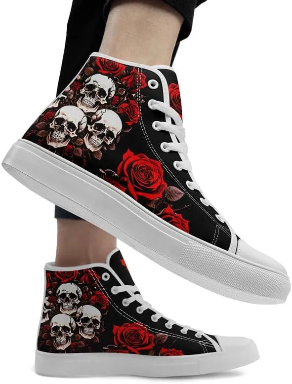 Skull High Tops Canvas Shoes for Men Women Classic Lace Up Gothic Fashion Sneaker Street Casual Canvas Sneakers