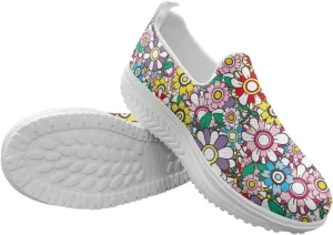 Slip On Women Shoes Hippie Florals Rocking Sole Loafers Comfort Elastic Stretch Mesh Casual Walking Sneakers