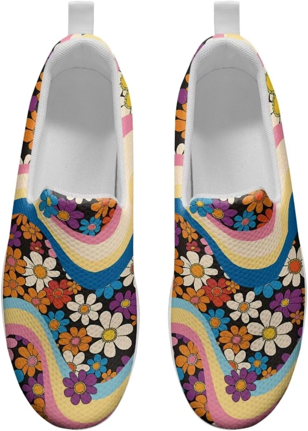 Slip On Women Shoes Hippie Florals Rocking Sole Loafers Comfort Elastic Stretch Mesh Casual Walking Sneakers