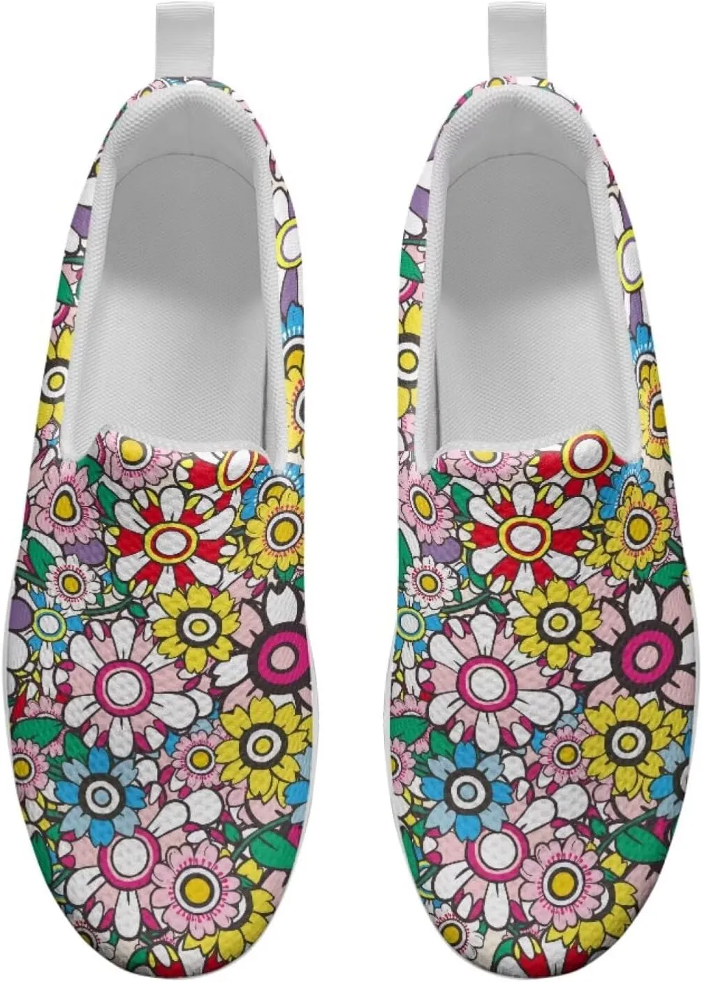 Slip On Women Shoes Hippie Florals Rocking Sole Loafers Comfort Elastic Stretch Mesh Casual Walking Sneakers