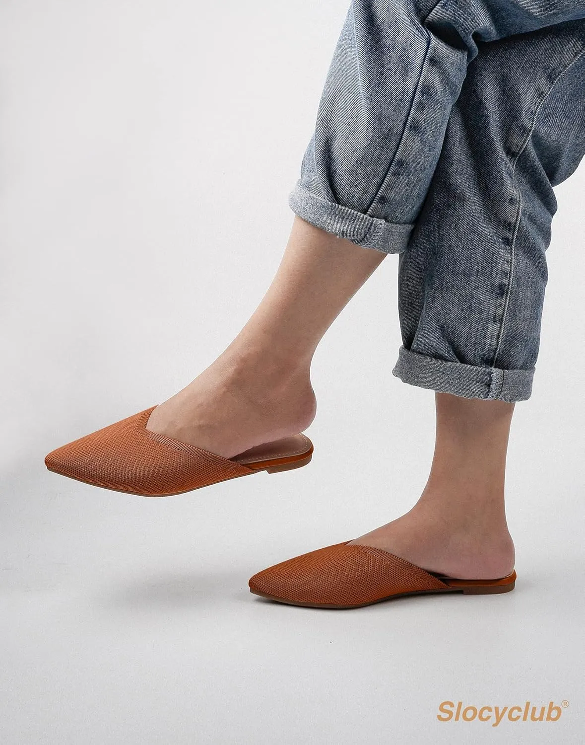 Slocyclub Women's Flat Mules - Comfortable Pointed Toe Slip-On Loafers for Early Spring