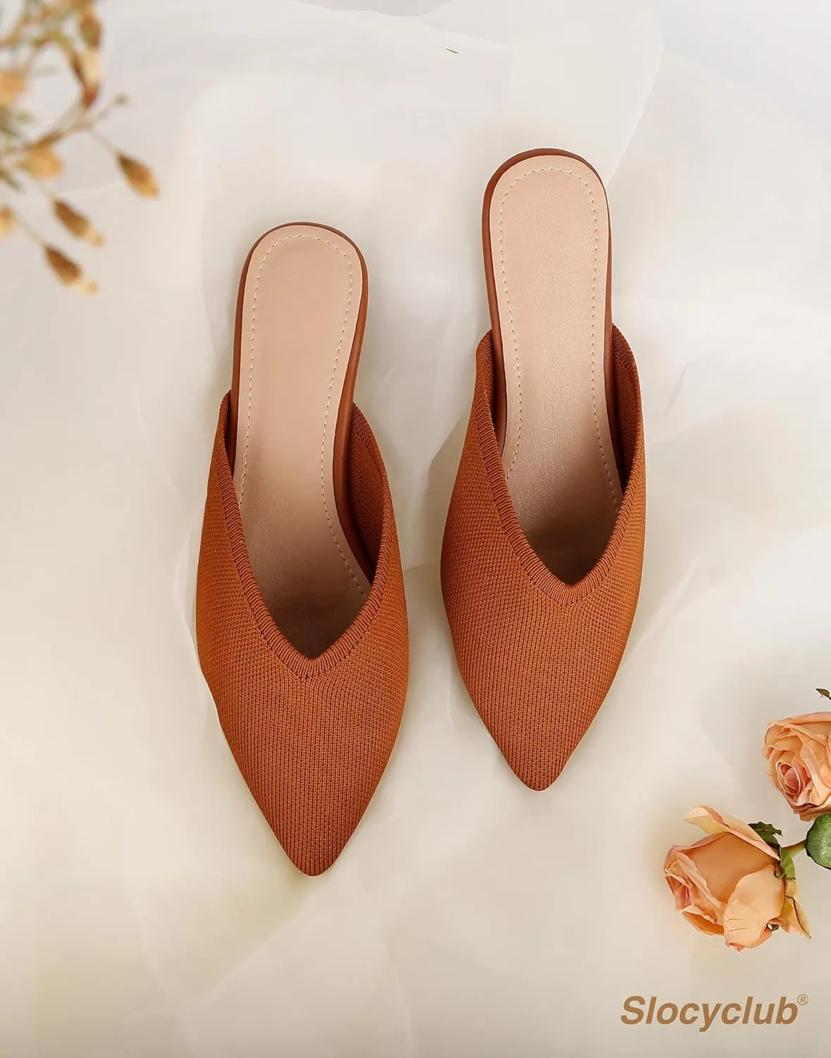Slocyclub Women's Flat Mules - Comfortable Pointed Toe Slip-On Loafers for Early Spring