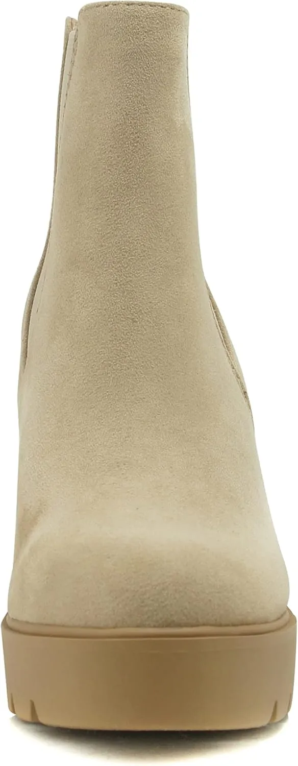 Soda EDITOR ~ Women Lug Sole High Heel Chelsea Fashion Ankle Boot w/Double Elastic Gore