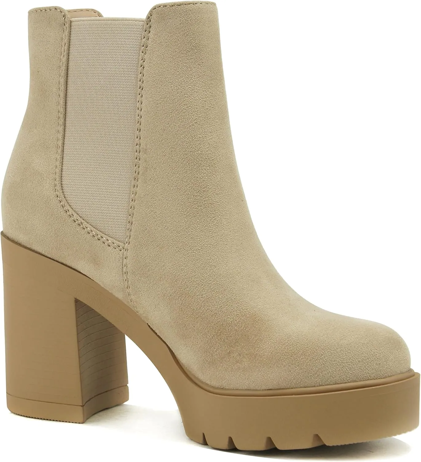 Soda EDITOR ~ Women Lug Sole High Heel Chelsea Fashion Ankle Boot w/Double Elastic Gore