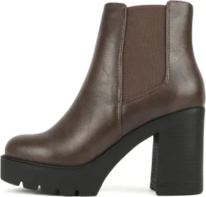 Soda EDITOR ~ Women Lug Sole High Heel Chelsea Fashion Ankle Boot w/Double Elastic Gore