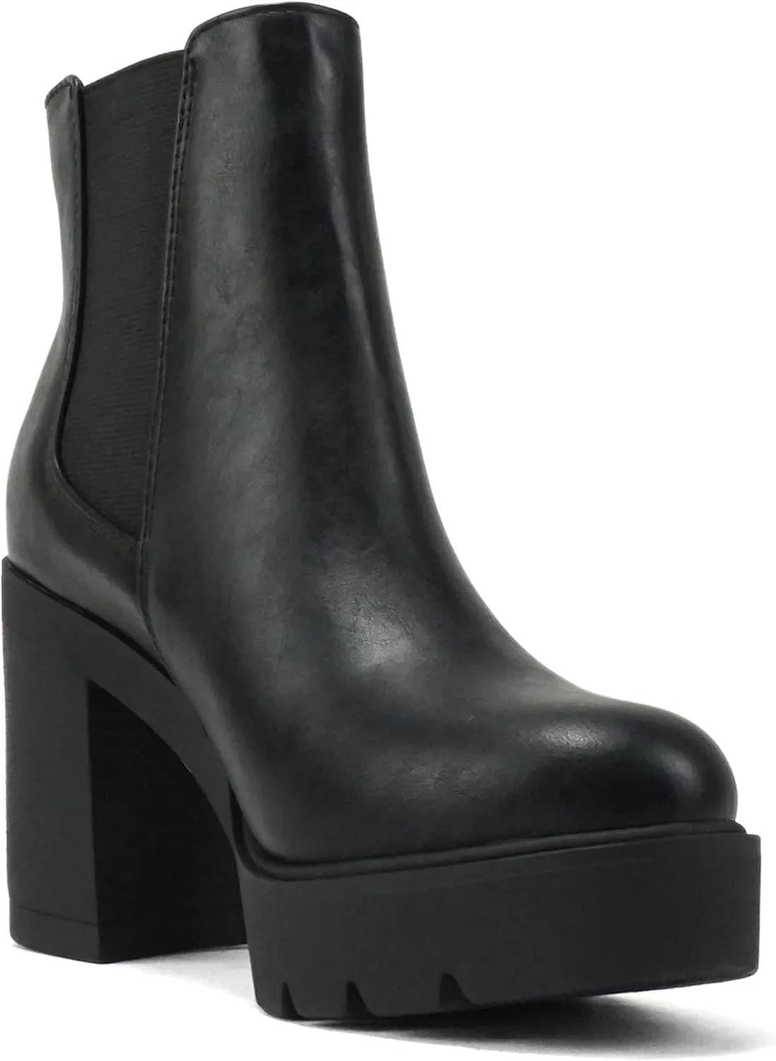 Soda EDITOR ~ Women Lug Sole High Heel Chelsea Fashion Ankle Boot w/Double Elastic Gore