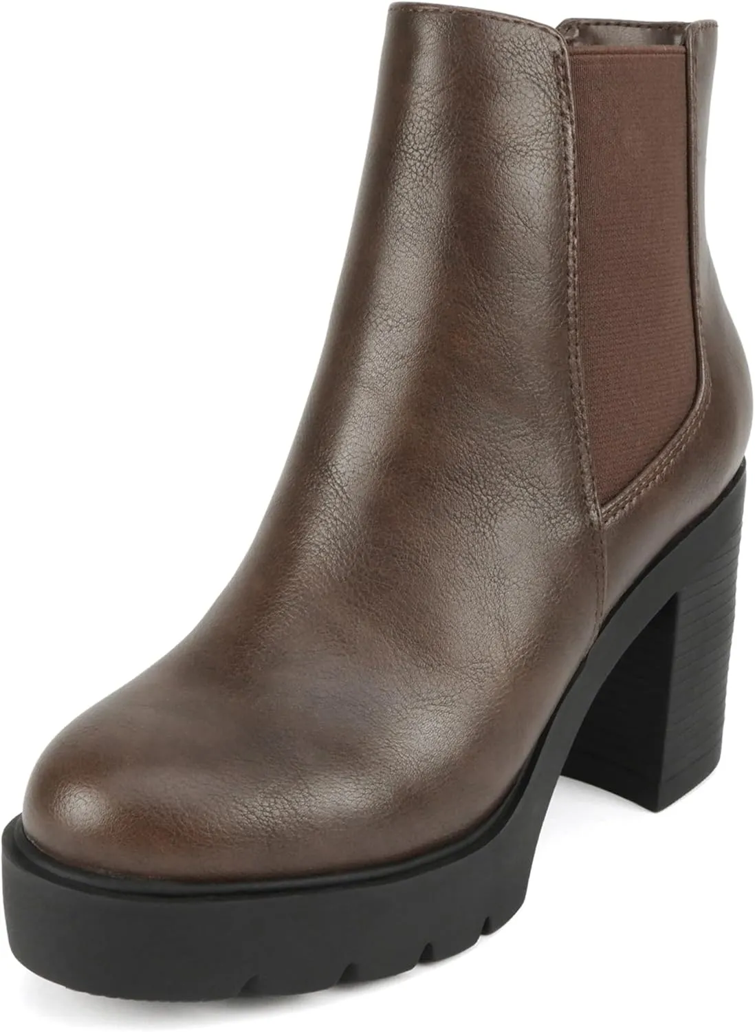 Soda EDITOR ~ Women Lug Sole High Heel Chelsea Fashion Ankle Boot w/Double Elastic Gore
