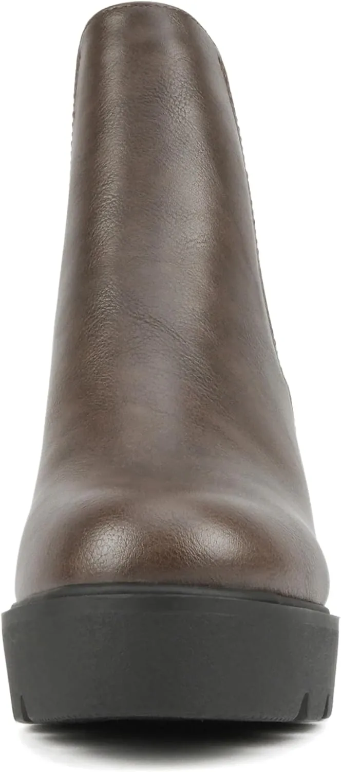 Soda EDITOR ~ Women Lug Sole High Heel Chelsea Fashion Ankle Boot w/Double Elastic Gore
