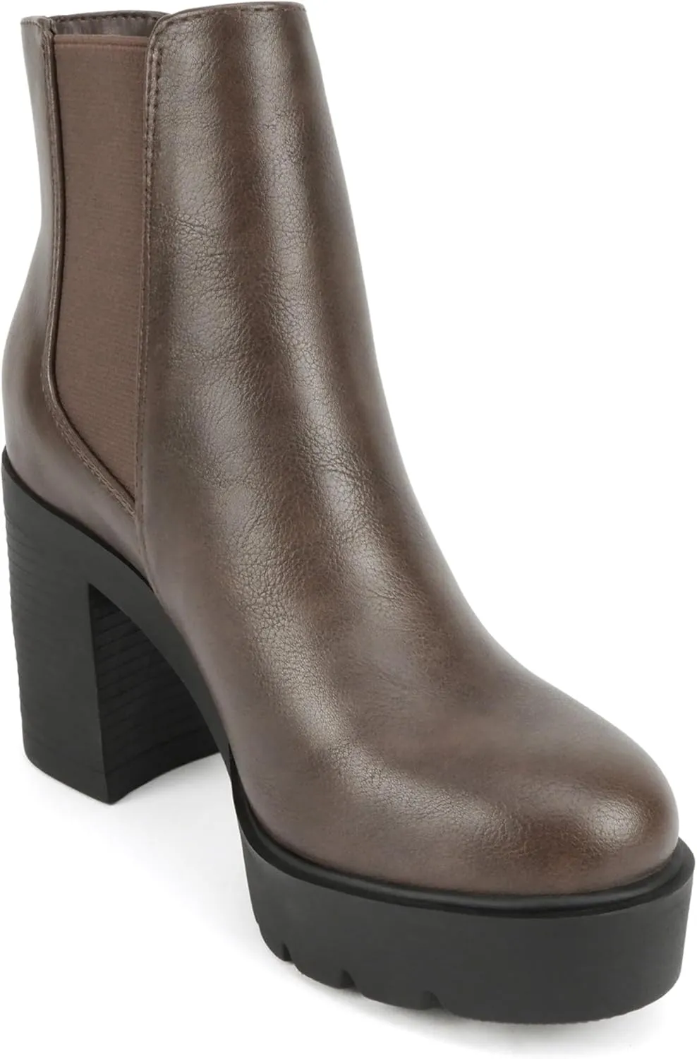 Soda EDITOR ~ Women Lug Sole High Heel Chelsea Fashion Ankle Boot w/Double Elastic Gore
