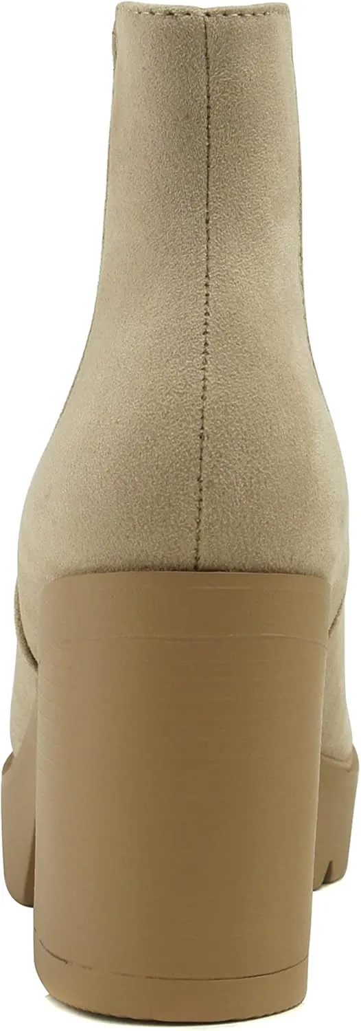 Soda EDITOR ~ Women Lug Sole High Heel Chelsea Fashion Ankle Boot w/Double Elastic Gore