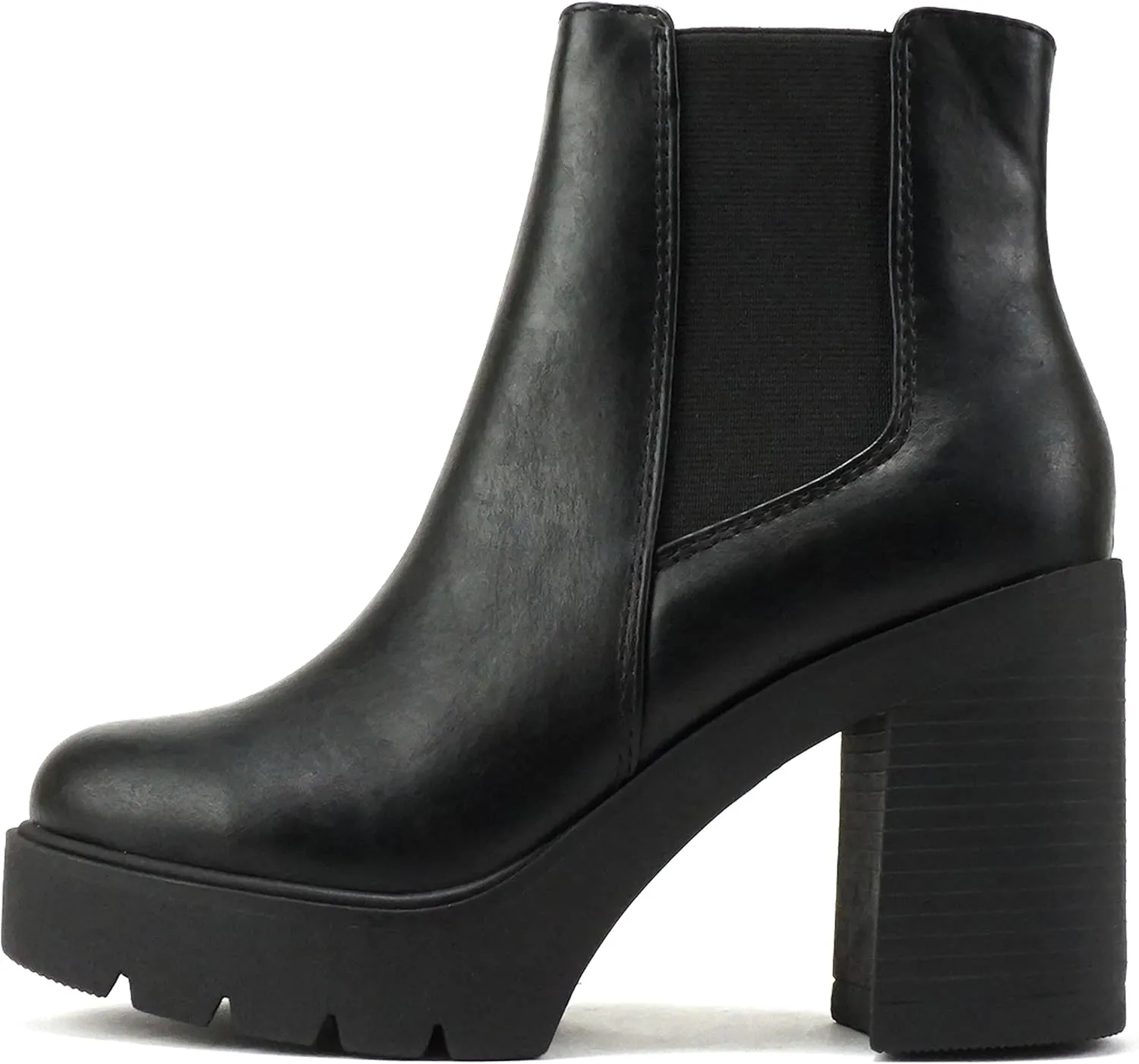 Soda EDITOR ~ Women Lug Sole High Heel Chelsea Fashion Ankle Boot w/Double Elastic Gore