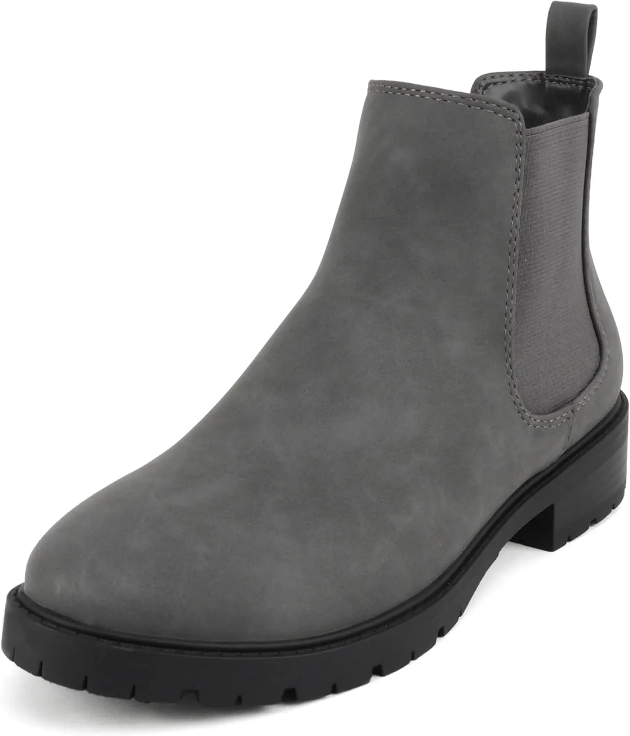 Soda “HOPPER” ~ Women Round Toe Double Elastic Gore Lug Sole Low Heel Chelsea Ankle Boot Bootie