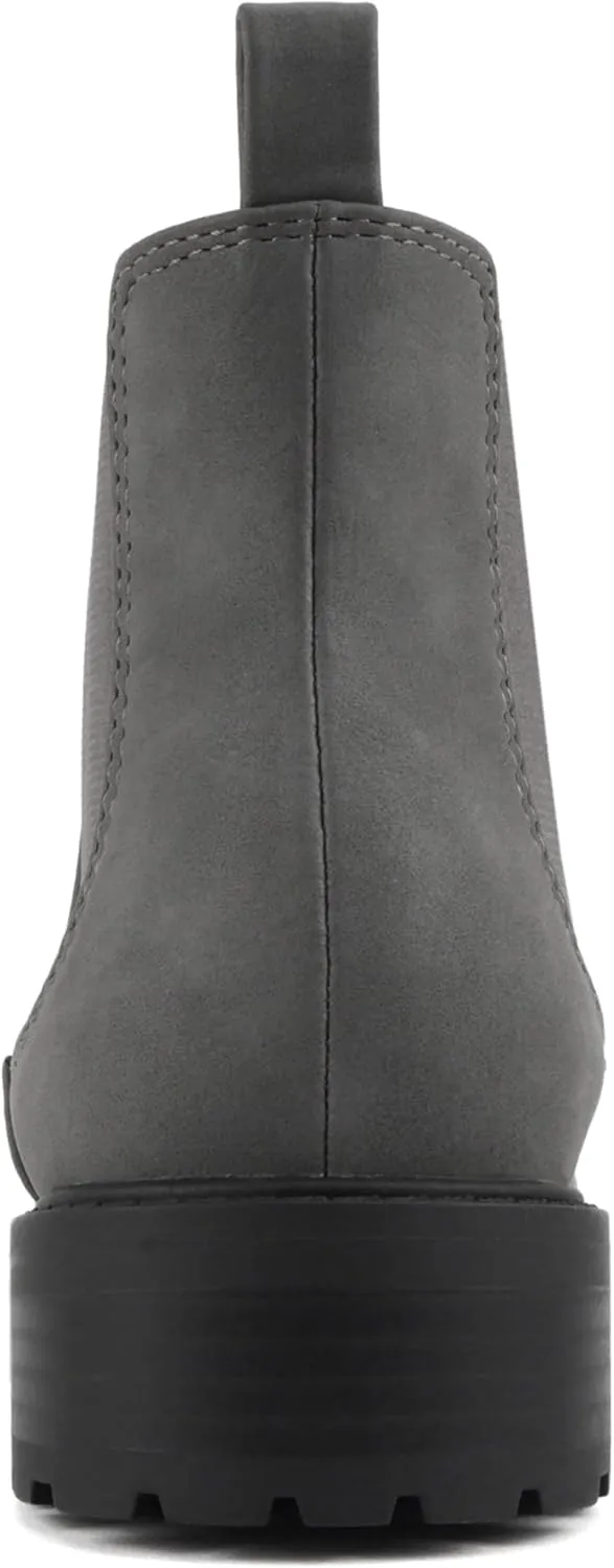 Soda “HOPPER” ~ Women Round Toe Double Elastic Gore Lug Sole Low Heel Chelsea Ankle Boot Bootie